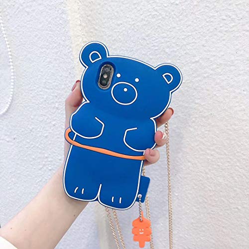SevenPanda für iPhone 8 Hülle Karikatur, 3D Bear für iPhone 8 mit Niedlichen Gleiches Anhänger Silikon Kasten Abdeckung Kawaii Robuste Stoßstangenhülle für Mädchen Kinder Teens Frauen Damens - Blau Cover