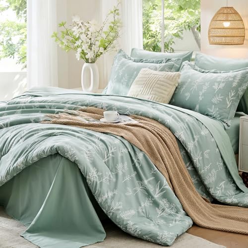 MUXHOMO Twin Comforter Set, Sage Green Elegant Floral Print Bed