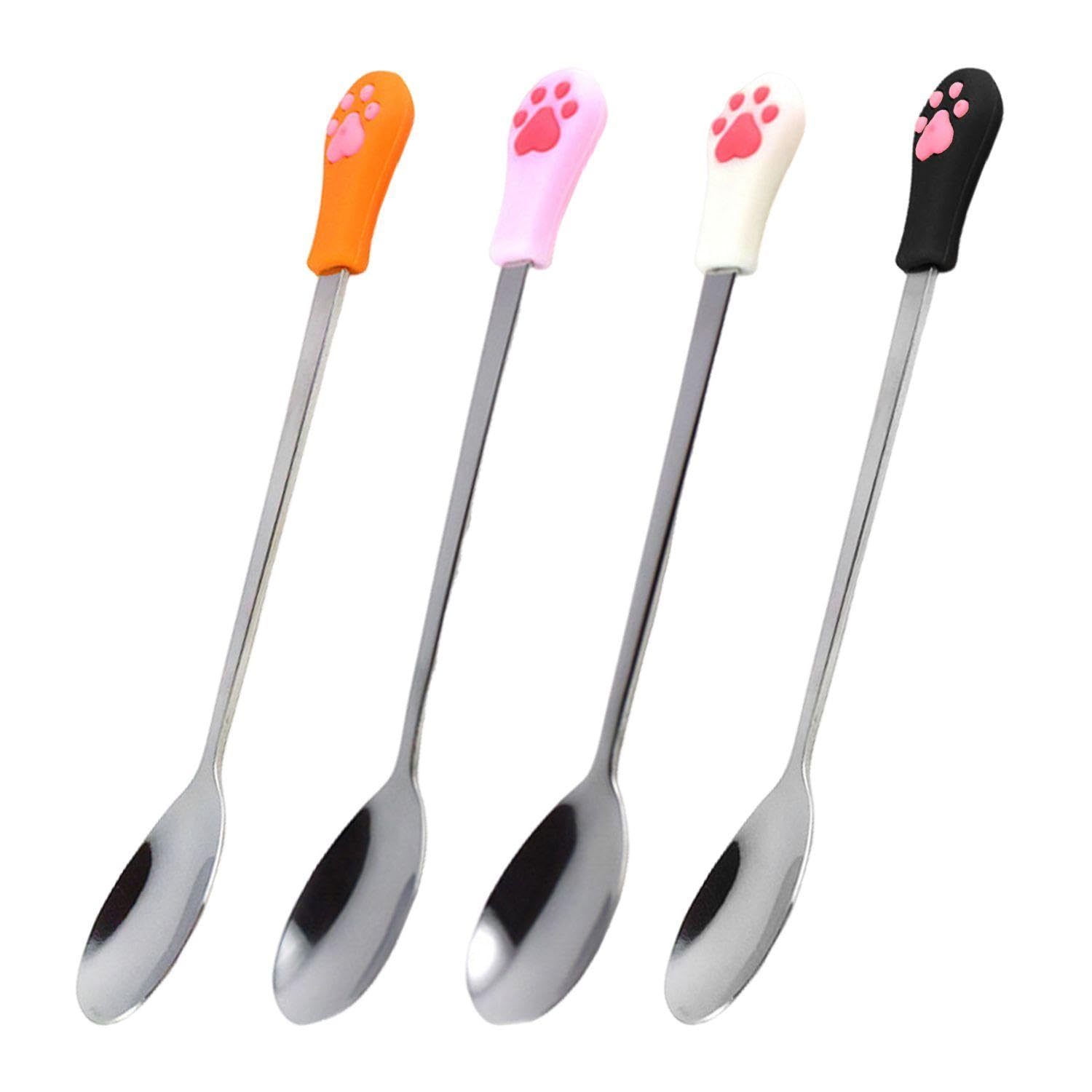 4 Cucharas Pequeñas Con Forma De Pata De Gato, Cucharas De Acero Inoxidable, Cucharas Bonitas, Cucharas De Alimentación Para Mascotas, Suministros Para Mascotas
