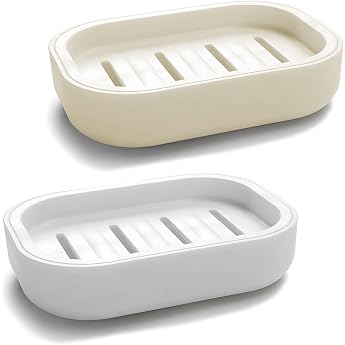 Soap Dish Soap Holder Portable Shower Soap Box Non-Slip Dry Suitable for Bathroom Kitchen Easy CleaningWhite and Grey Pack of 2