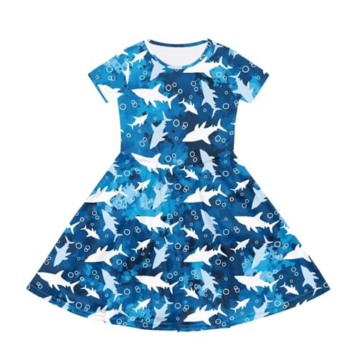 Image of Girls Dress with Pockets Basic Short Sleeve High Waist Swing Skater Dress School Party Dress for Kids