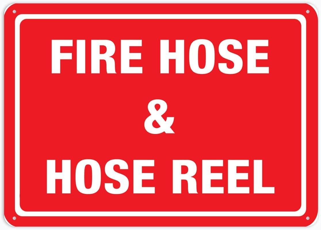 Fire Hose Reel Rust Free Aluminum Tin Sign - Warning Decor with Pre-Drilled Holes for Indoor-Outdoor Office, Factory, Commercial Building Fire Zone - 8x12 Inch​
