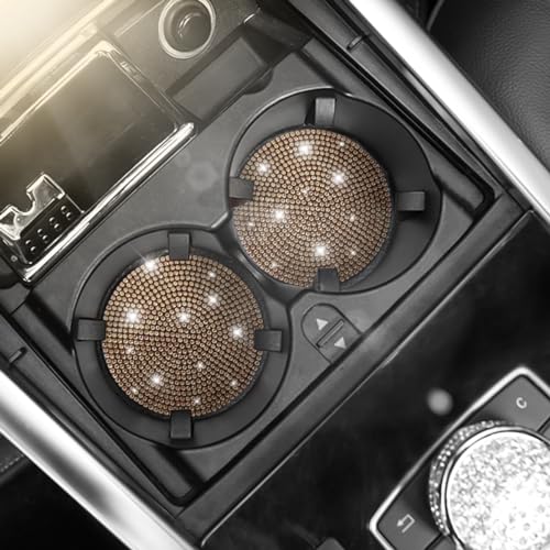Image of Osilly Bling Car Cup Holder Coaster, 2 Pack Crystal Rhinestone Anti-Slip Insert Coasters, Universal 2.75 Inch Fashion Automotive Cup Mat, Car Interior Accessories Decor Gifts for Women (Golden)