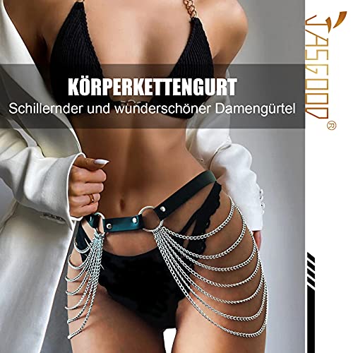 JasGood Damen Punk Taille Körperkette Gürtel, Punk Leder Körperzubehör Schwarz, Party Sexy Gothic Accessoires für Frauen… – Bild 4