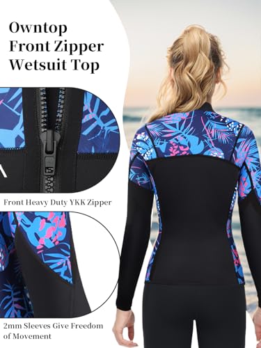 Owntop Wetsuit Tops | Women & Men | 2MM Neoprene Long Sleeve | Flexible & Comfort | YKK Front Zip | Surfing Diving Swimming - All Watersports miniatura 3