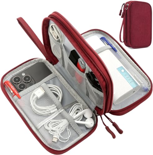 CAAORDKSO Electronic Cord Organizer Travel Case, Travel Cable Organizer Bag, Waterproof Electronic Accessories Carry Pouch for Cable, Cord, USB, Charger, Phone, Power Bank, Earphone (Wine Red, Medium)