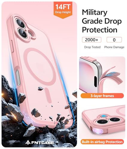 Image of FNTCASE for iPhone 16 Plus Case: [Compatible with Magsafe] Translucent Matte Cases with [Full Camera Protection] [Screen Protector] Military Grade Shockproof Protective Phone Cover - Light Pink