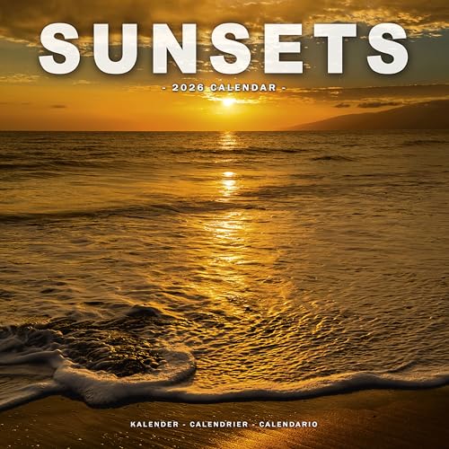 Sunsets 2026 Calendar | Square Wall Calendar | Travel & Nature Gift | Plastic Free Packaging | By Avonside Publishing