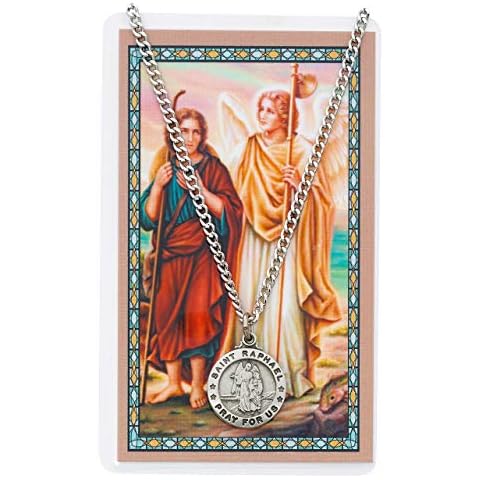 Round St. Raphael the Archangel Medal with Prayer Card Cover