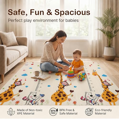 Image of StarAndDaisy Baby Mats for Floor /Play Mat for Babies, Infants & Toddlers with Double Sided Water Proof /Baby Play Mat for Kids Playing Reversible & Foldable Design -Giraffe