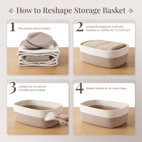 VIRETH HAUS 5-Pack Large Woven Rope Storage Baskets – 2 Sizes Organizer Bins for Closet, Shelf, Bookshelf, Nursery, Changing Table, Fabric Cube Boxes, Rectangular Shallow Bins for Bathroom, Toy & Home - Image 7