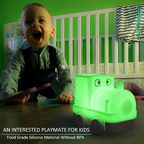 Image of Night Light Kids with Cute Train Design Children's Room LED Bedside Lamp with Changeable RGB Colors Rechargeable Night Light Compatible with Touch Control & Remote Control - Train