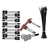 Kabel Clips 100 Stück + Kabelbinder 30 Stück Verstellbare Kabelhalter Set Management,Kabelbinder Kabel Clips von Kabelbefestigung Drahthalter mit Klebstoff Gesicherte Unterlage