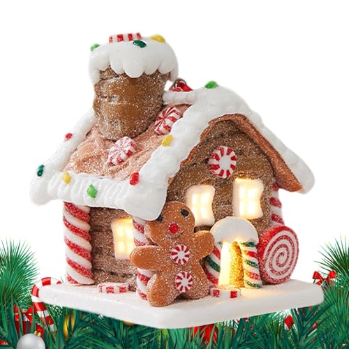 Dtaigou Adornos de casa de Jengibre Hechos de Arcilla | Adornos de árbol de Navidad iluminados de Pan de Jengibre,Casa de Caramelos de Arcilla de Cuento de Hadas para la decoración del