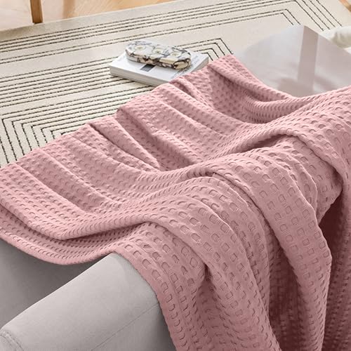 Image of Elegant Comfort Premium 100% Cotton Waffle Blanket - Lightweight Breathable Waffle Weave Bed Blanket - Soft and Warm All Season Blanket for Couch, Sofa and Bed, Full Size 88x88 Inches, Dusty Rose