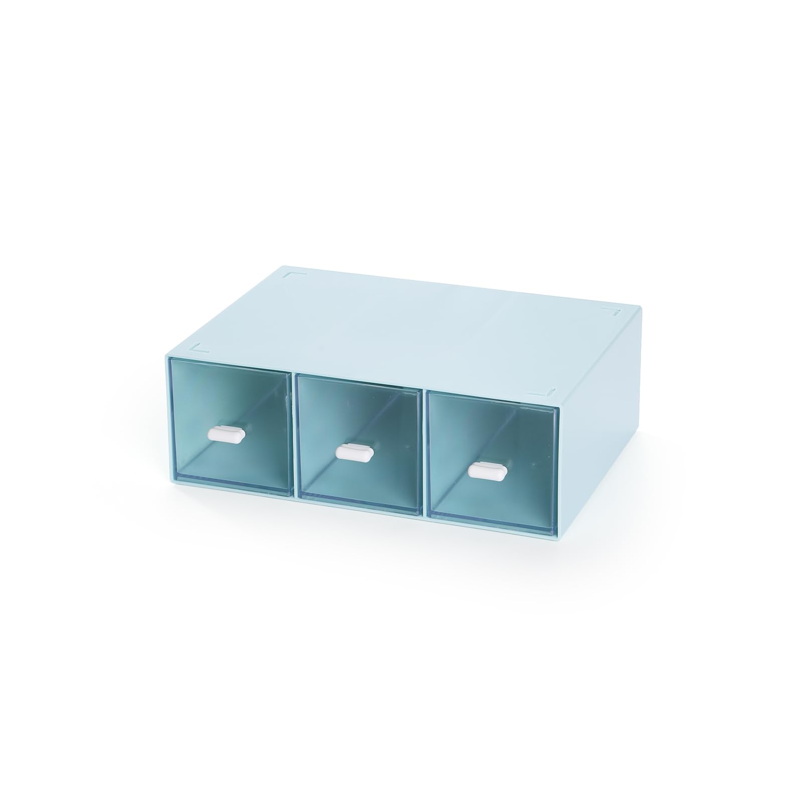 Osteed 1 Tall Layer & 3 Drawers, Blue Stackable Desk Organiser 3 Drawers, Small Plastic Drawers, Blue