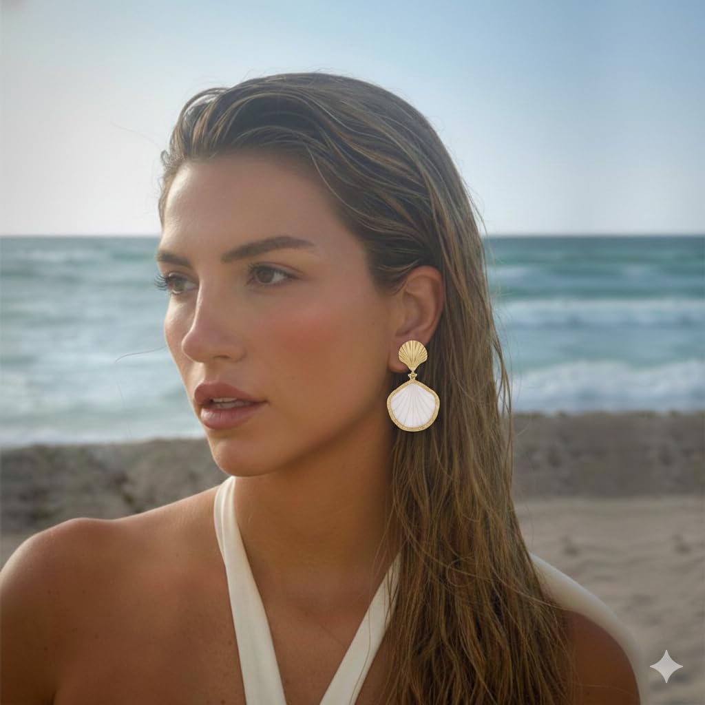 LILIE&WHITE Gold Shell Earrings Chic Summer Beach Seashell Earrings Gold Triangle Dangle Earring For Women Fashion Geometric Earring Jewelry - Image 2
