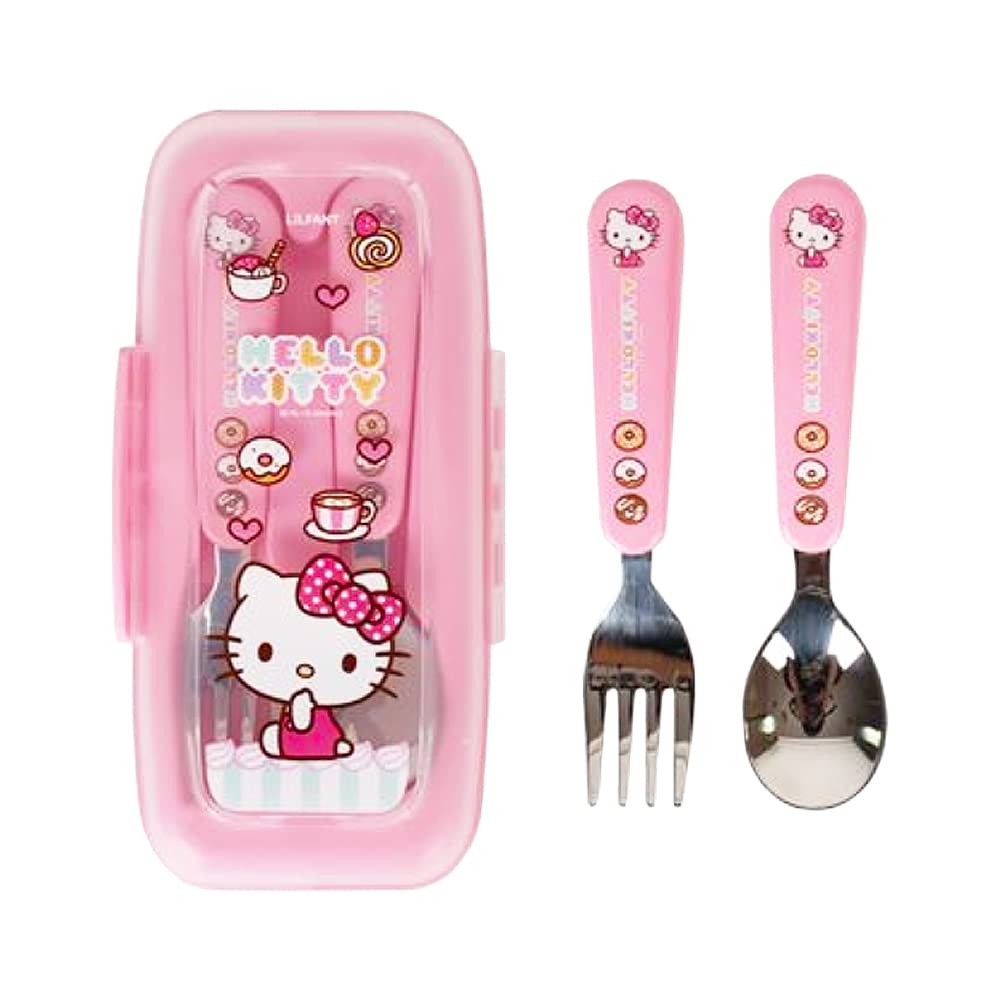 Kity Friends Cute Kitty Character Kids Spoon & Fork Set With Soundless Case (1 Set)