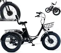 Triciclo elétrico dobrável para adultos, pedal de pneu gordo de 50 cm com cesta de compras, bateria removível 48V/13Ah, visor digital LCD (velocidade, quilometragem, potência, tempo), para