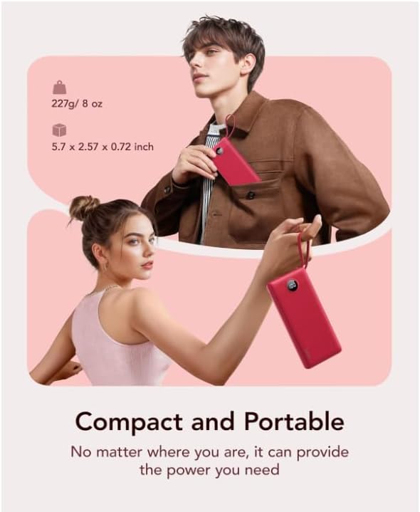 Miniatura 8 de VRURC Cargador portátil, batería externa de 10000 mAh, cables integrados para iPhone, delgado y compacto para viajes, 5 salidas, 2 entradas, USB C,