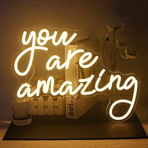 You Are Amazing Neon Sign Warm White Usb Word Neon Lights for Wall Decor Led Letter Light Up Sign for Bedroom Home Bar Man Cave Party Birthay Wedding Gifts