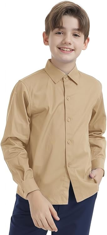 Boys Long Sleeve Button-Down Shirt Kids Soild Collar Fashion Dress Shirts, Boys Short Sleeve Tops Size 2t-20