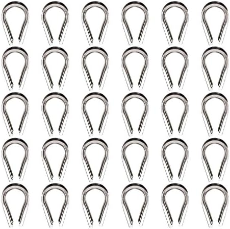 Sutemribor M3 304 Stainless Steel 3/32 Inch - 1/8 Inch Diameter Wire Rope Cable Thimbles Rigging, 30 Pieces