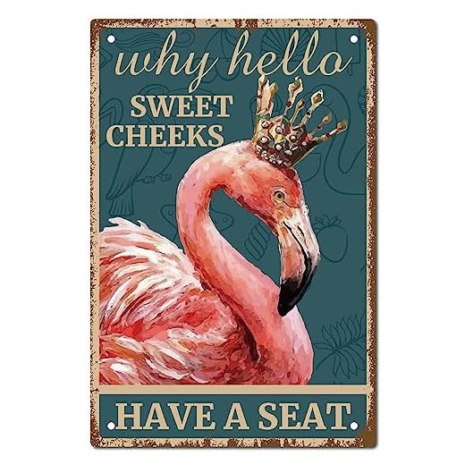 CREATCABIN Flamingo Vintage Sign Metal Tin Sign Wall Art Decor Why Hello Sweet Cheeks Retro Pintura Póster Placa Decoración para Baño Cocina Café Pared Halloween Navidad Regalos 30x20 cm