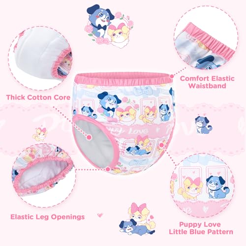 Image of Littleforbig Soft Silky Underwear Comfortable Washable Reusable Waterproof Adult Training Pants - Puppy Love Little Blue L