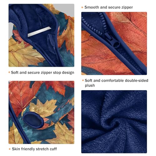 Autumn Leaves Colorful Pattern Toddler Fleece Jacket Girl Boys Hooded Fleece Jacket Coat Warm Outwear Zip-up 3-10T3