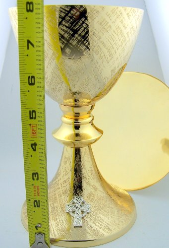 Big 8 1/4" Church Chapel Gold Gilded Priest Celtic Chalice & Paten Pastor Gift