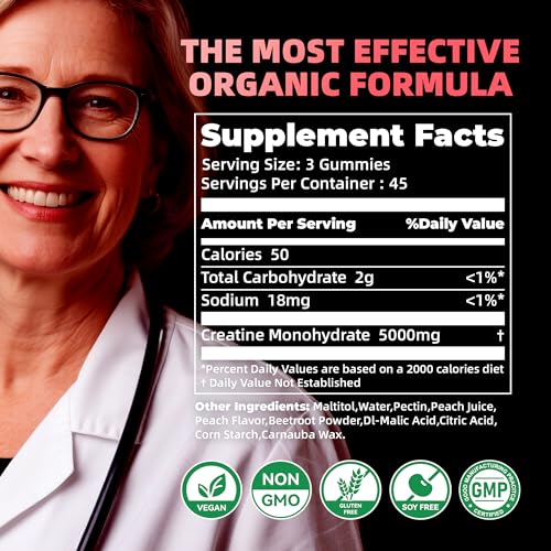 Image of Allcoovita Creatine Monohydrate Gummies for Men & Women. Boost Focus,Strength, and Endurance, Anti-Melting Formula, Vegan, Gluten-Free, Non-GMO,(Peach 135 ct)
