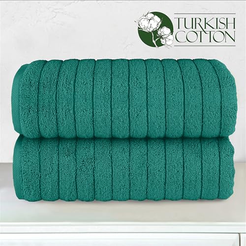 Image of Elegant Comfort 100% Turkish Cotton Corduroy Ribbed Luxury Soft 2 Pack Bath Towels 27 x 54 Inch - Ultra Plush, Absorbent, Quick Dry, Hotel Spa Quality Towels for Bathroom Essentials, Turquoise