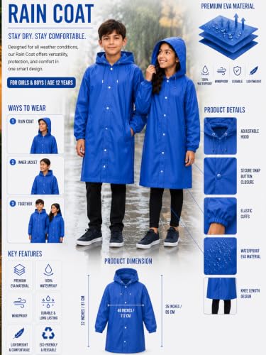Image of Premium Kids Waterproof Raincoat | Full Coverage Hooded Rain Wear for Boys & Girls | Rainwear |