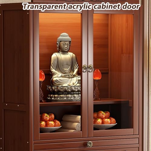Table d'autel bouddhiste en bambou de 38 cm avec rangement pratique - 8