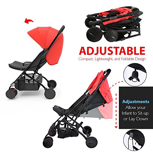 Portable Folding Baby Carriage Stroller - Black Red Foldable Collapsible Infant Umbrella Jogger Travel System W/Lightweight Frame, Canopy Sun Shade Cover, Storage Tray And Bag - Jovial Jpc18Rd #TOP7
