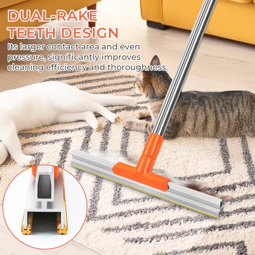 Image of Ajimy Carpet Rake for Pet Hair Removal 62'' Adjustable Long Handle Dog /Cat Hair Carpet Rake,Carpet Scraper for Rug Stairs Couch Furniture
