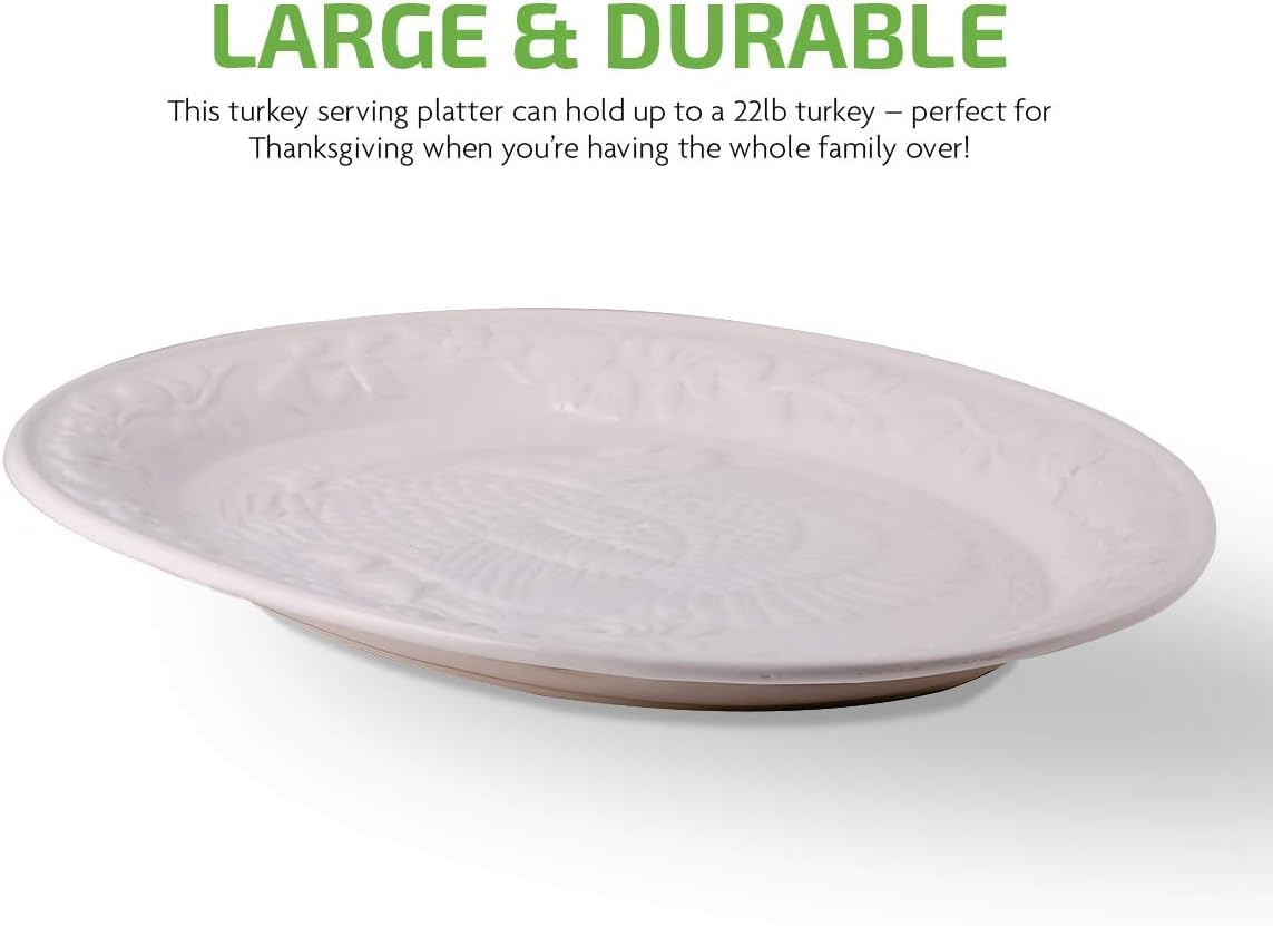 Holiday Serving Platter Thanksgiving Turkey Serving Set - Large Ceramic Turkey Platter & Turkey Baster Injector - Perfect for Holiday Dinners