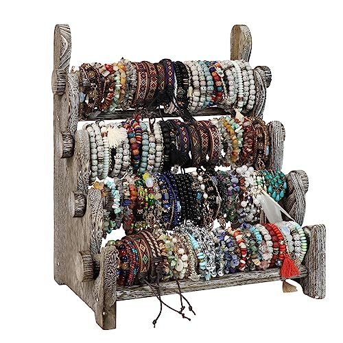 TOPNEW 4 Tier Wooden Bracelet Holder, Bangle Watch Necklace Display Storage Jewelry Holder Stand Display Organizer,Antique White