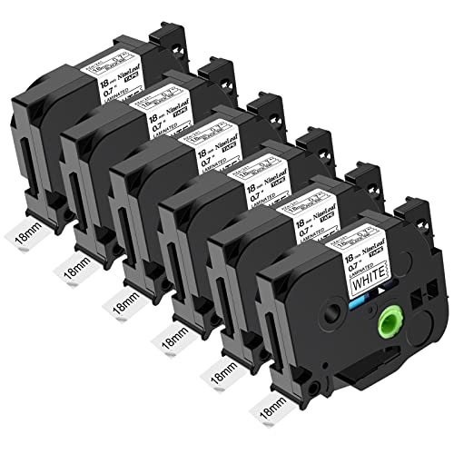 NineLeaf 6 x Compatible with Brother P-touch tapes 18 mm TZe-241 TZe241 TZ-241 TZ241 0.7 inch white label tape black on white Tze 18 mm laminated for Brother Ptouch PT-D400 D410 D450 PT-1830 2430