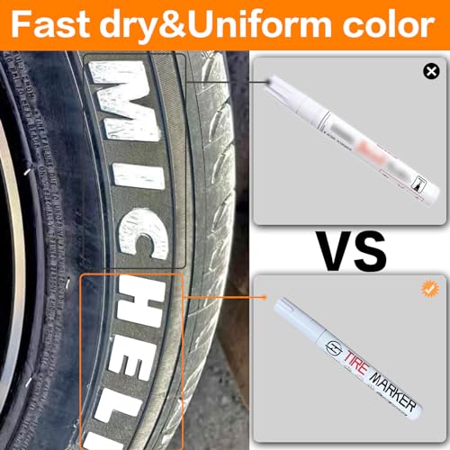 HUWANDE 4Pcs Car Tire Marker Pens,Waterproof Car Tire Paint Pen,Anti-drying Letter Graffiti Ink Marker (White) - Image 4