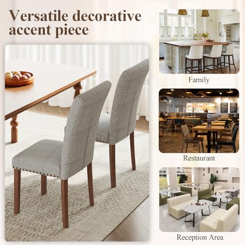 Image of Farmhouse Dining Chairs Set of 4, High Back with Wooden Legs and Nailhead Trim, Modern Fabric Dining Room Chair for Kitchen /Restaurant