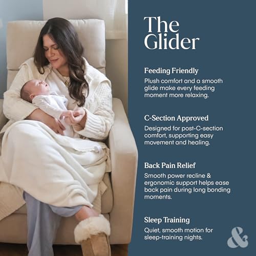 Image of Nurture& The Glider Premium Power Recliner Nursery Glider Chair with Adjustable Head Support | Designed with a Thoughtful Combination of Function and Comfort | Built-in USB Charger (Ivory)