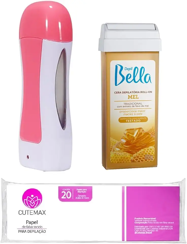 Kit Aquecedor Roll On Depilol 1 Cera Depil Bella 20 Folhas Depilador Elétrico Depilação
