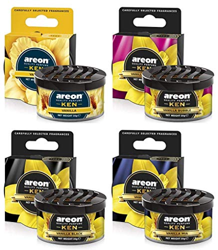 AREON Ken Lufterfrischer Vanille Mix Auto Duft Autoduft Wohnung Dose Duftdose Erfrischer 3D Set (Vanilla Pack x 4)