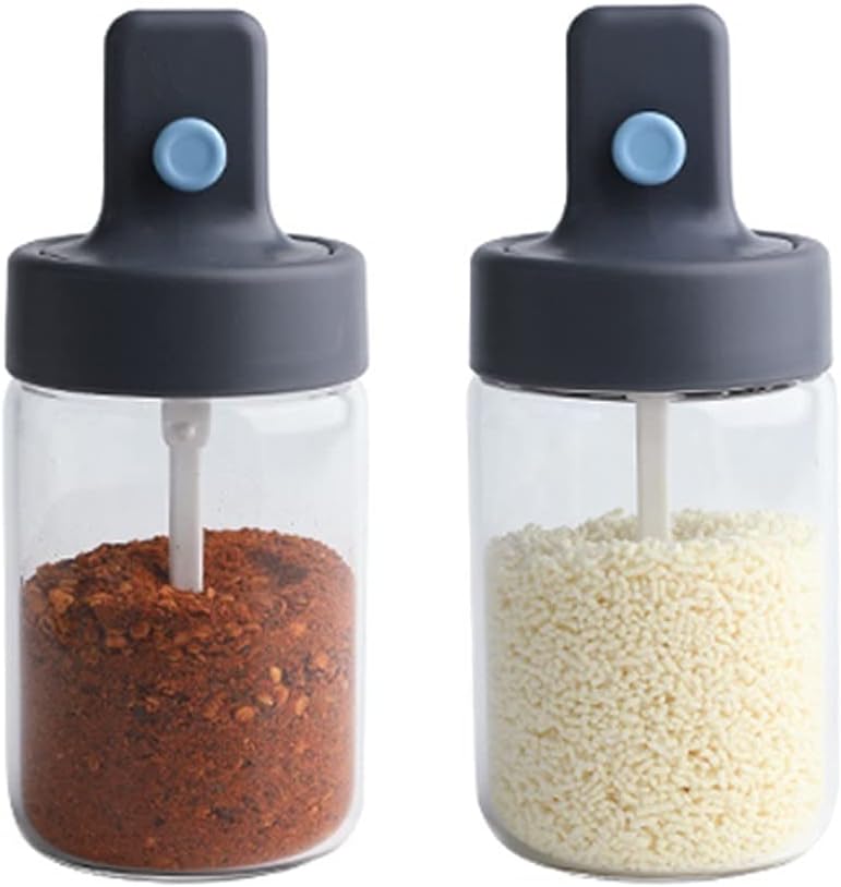 Seasoning Bottle Set Condiment Container Seasoning Box, Spice Jars Glass Empty with Lid and Spoon Salt Sugar Storage Pots Spice Bottle Set(A)