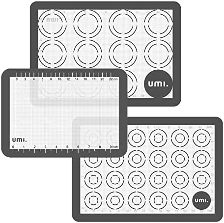 Amazon Brand - Umi Silicone Macaron Baking Mats, Nonstick Reusable Silicone Baking Liners, Silicone Macaron Cookies Pastry Sheet with Circle Measurement Half/Quarter/Round Size