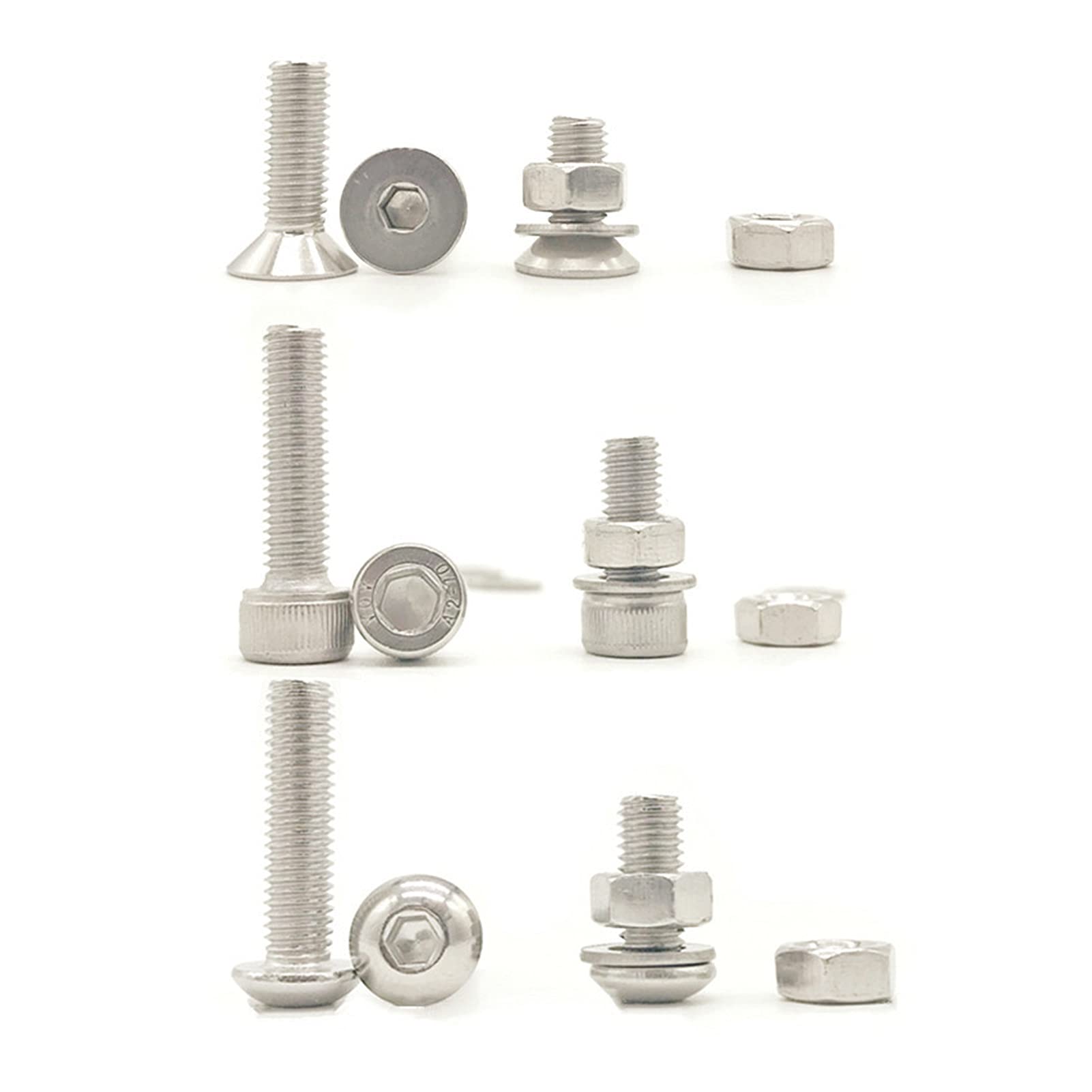 Youngran 880 Unidades/Caja de Cabeza Hueca Hexagonal Tornillo Conjunto M2 M3 M4 M5 304 Tornillos de Cabeza Hexagonal de Acero Inoxidable Redondo Plano Kit Surtido Leisurely