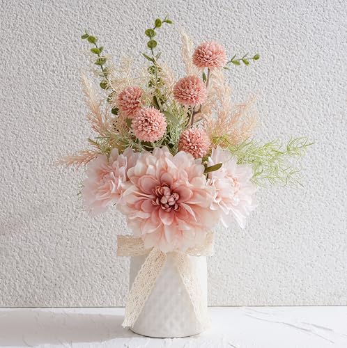 LUEUR Artificial Flowers with Ceramic Vase Centerpieces – Spring Silk