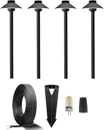 Miniatura 24 de Gardenreet Luces de camino de latón para exteriores, iluminación de camino de paisaje de bajo voltaje de 12 V, con cable, luz LED IP65 impermeable